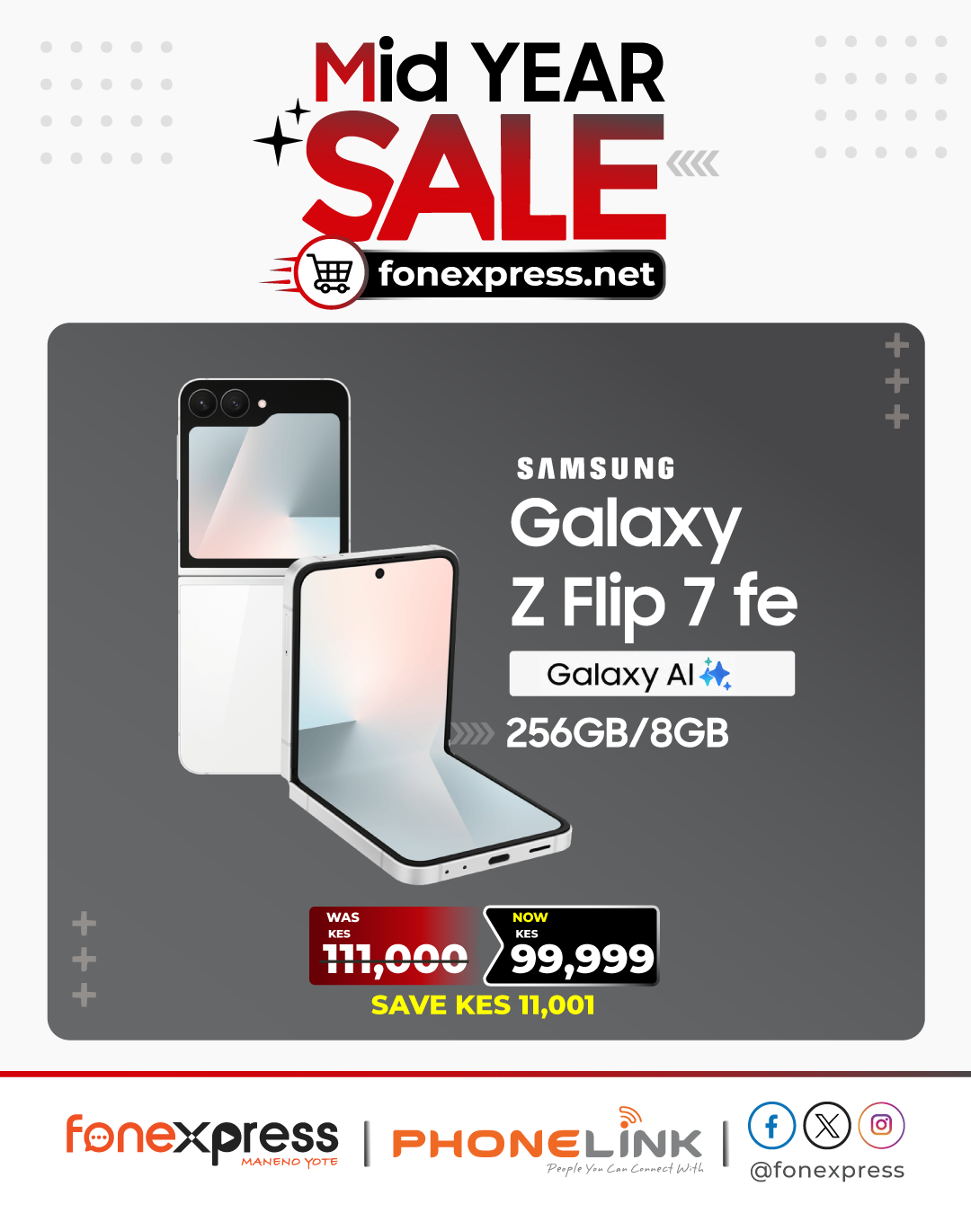 Samsung Galaxy Z Flip7 FE foldable smartphone with cover display and dual rear cameras