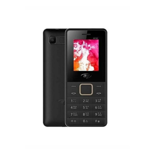 “itel 2160 feature phone showing a small color display above a numeric keypad, with navigation buttons and a simple, durable design”