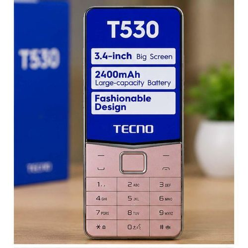 Tecno T530 Dual SIM feature phone with 2.8-inch display, long-lasting battery, wireless FM radio and Bluetooth available at Fonexpress Kenya.